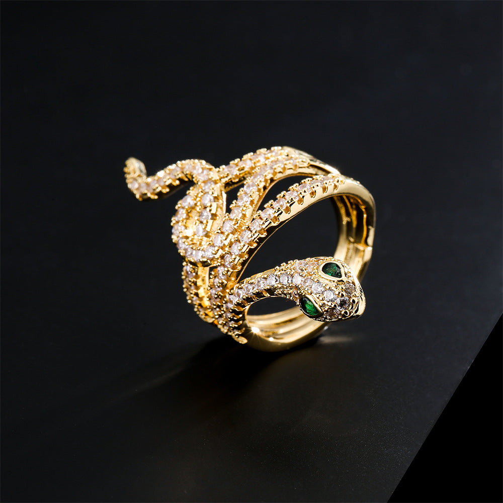 Geometric Shape Copper Ring with Micro-Paved AAA Zirconia for Women