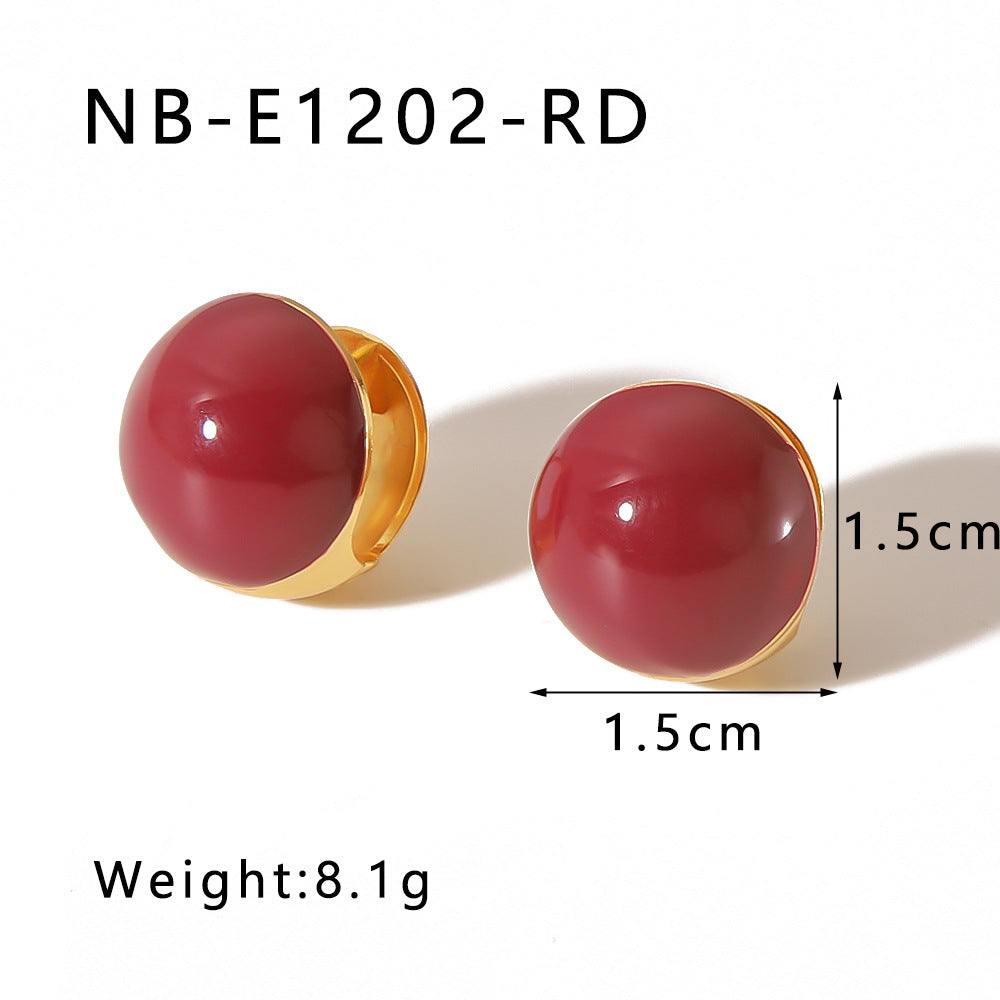 Orecchini da donna in acciaio al titanio con placcatura in oro 18 carati a forma di cuore e sfera, dal design minimalista