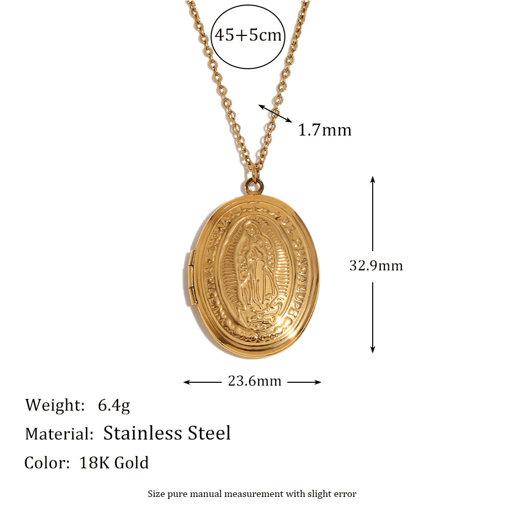 Fashionable Minimalist Geometric Daisy Pendant Necklace for Women Stainless Steel with 18K Gold Plating Double-Sided Mirror Locket