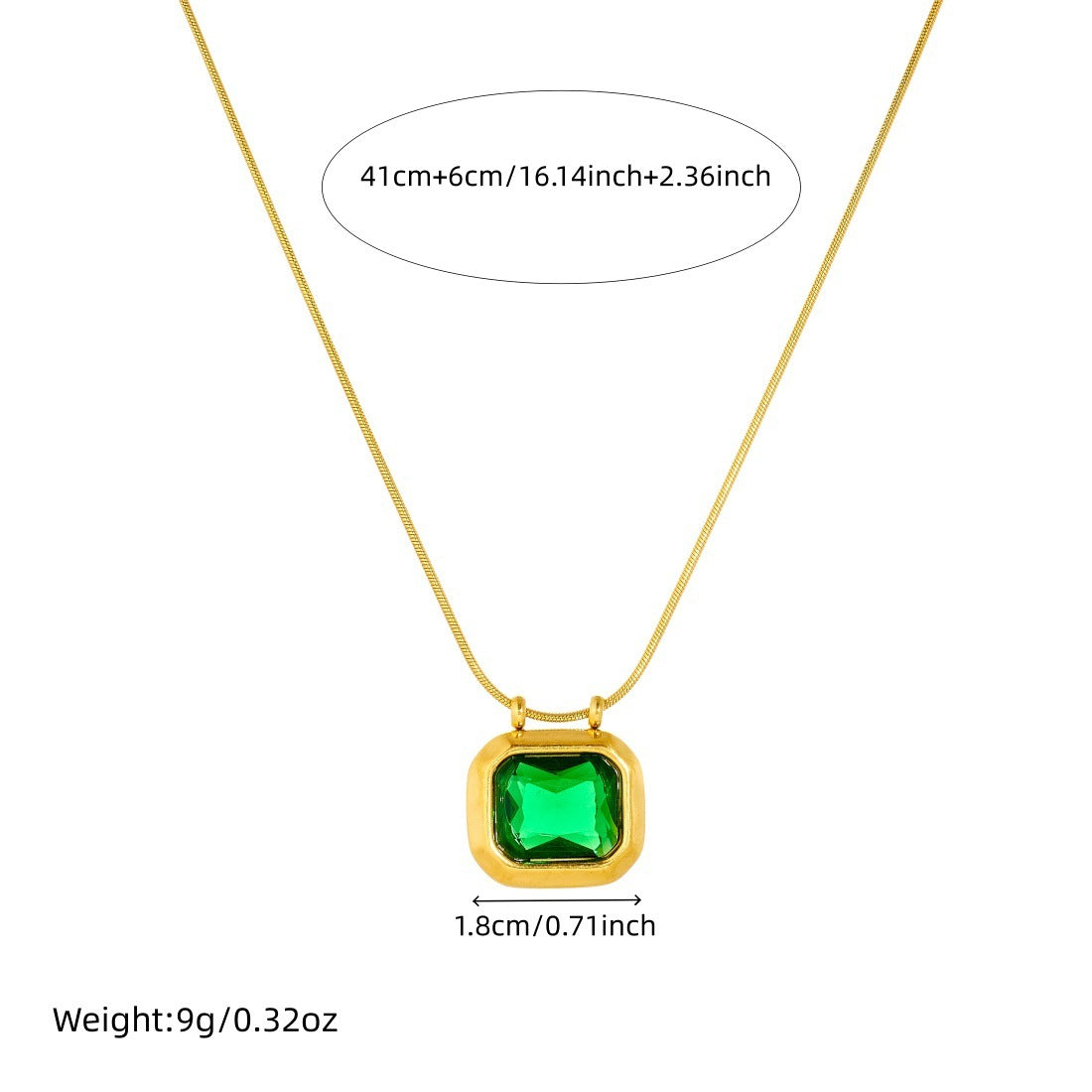 Vintage Geometric Square Round Rhinestone Inlay Gold Plated Stainless Steel Pendant Necklace with Snake Chain for Women