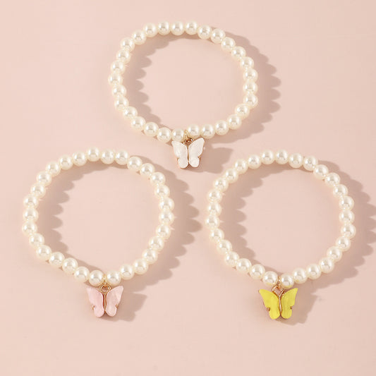 Braccialetto con perle e ciondolo a forma di farfalla in stile cartone animato per bambine con design geometrico, gioielli fatti a mano per bambini