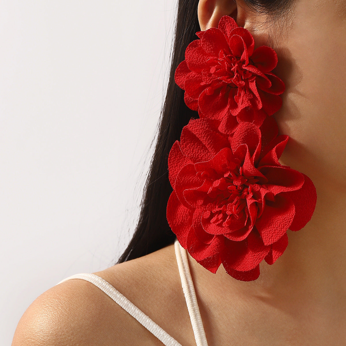 Elegantes Pendientes Florales de Gasa de Tamaño Grande para Mujer con Artesanía Hecha a Mano y Diseño de Flores Botánicas