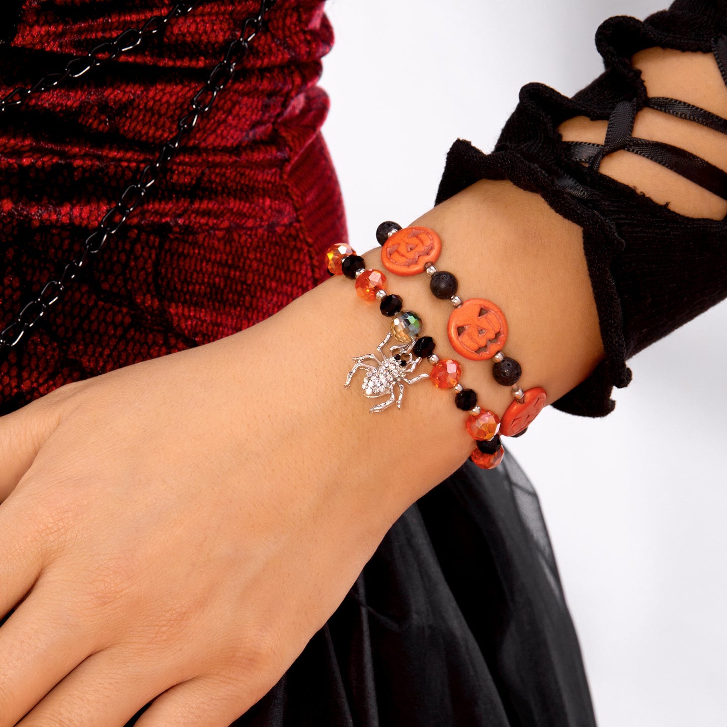 Pulsera con abalorios de araña y calabaza de Halloween gótica oscura para mujer, diseño geométrico de aleación, joyería hecha a mano
