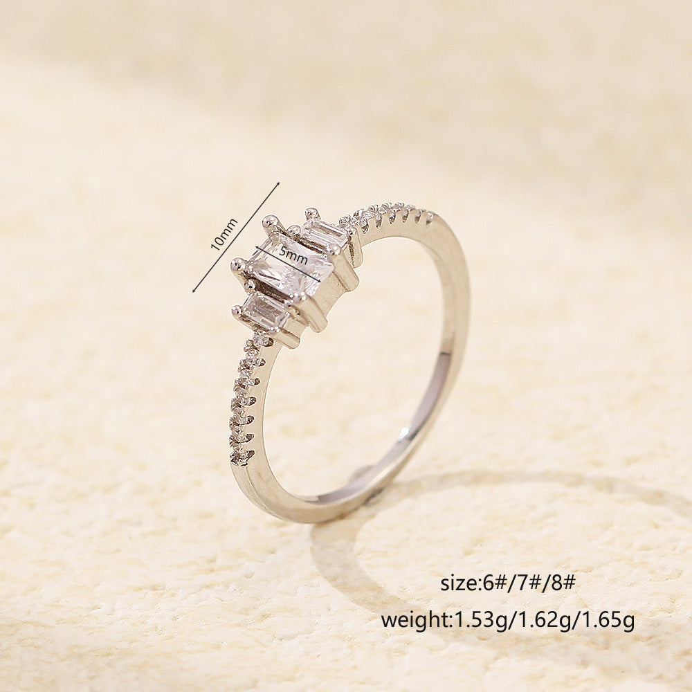 Luxury 925 Sterling Silver Square Geometric Ring with Cubic Zirconia Inlay for Women