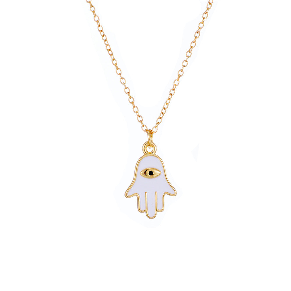 Collana con ciondolo a forma di occhio turco da donna in rame placcato oro 18 carati e smalto, design geometrico