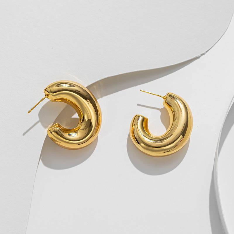 Geometric Stainless Steel Hoop Earrings with Vacuum Plating in 18K Gold Tone for Women