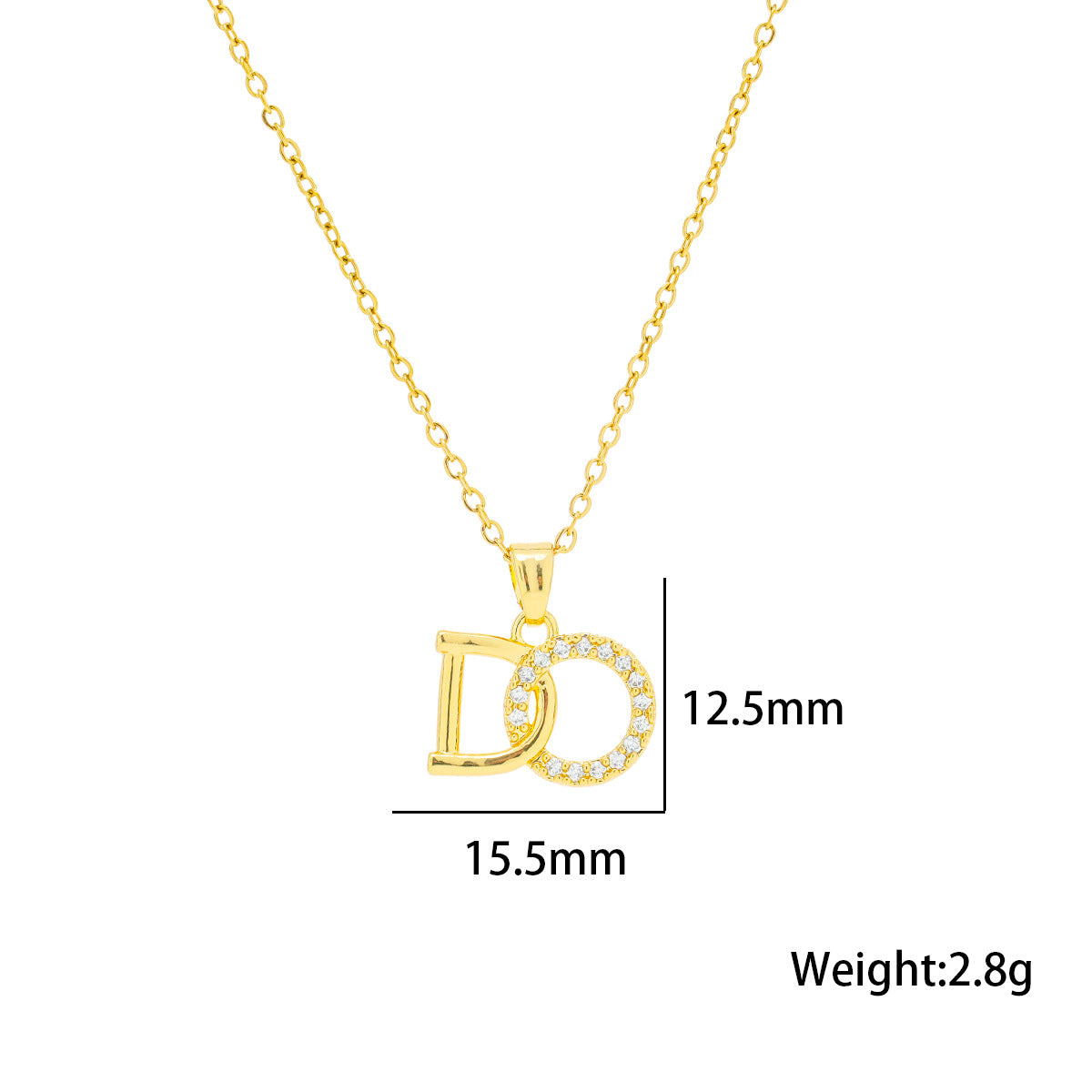 Luxury Minimalist Letter Pendant Necklace for Women in Titanium Steel with Rhinestone Inlay and Electroplated Finish on O-Chain