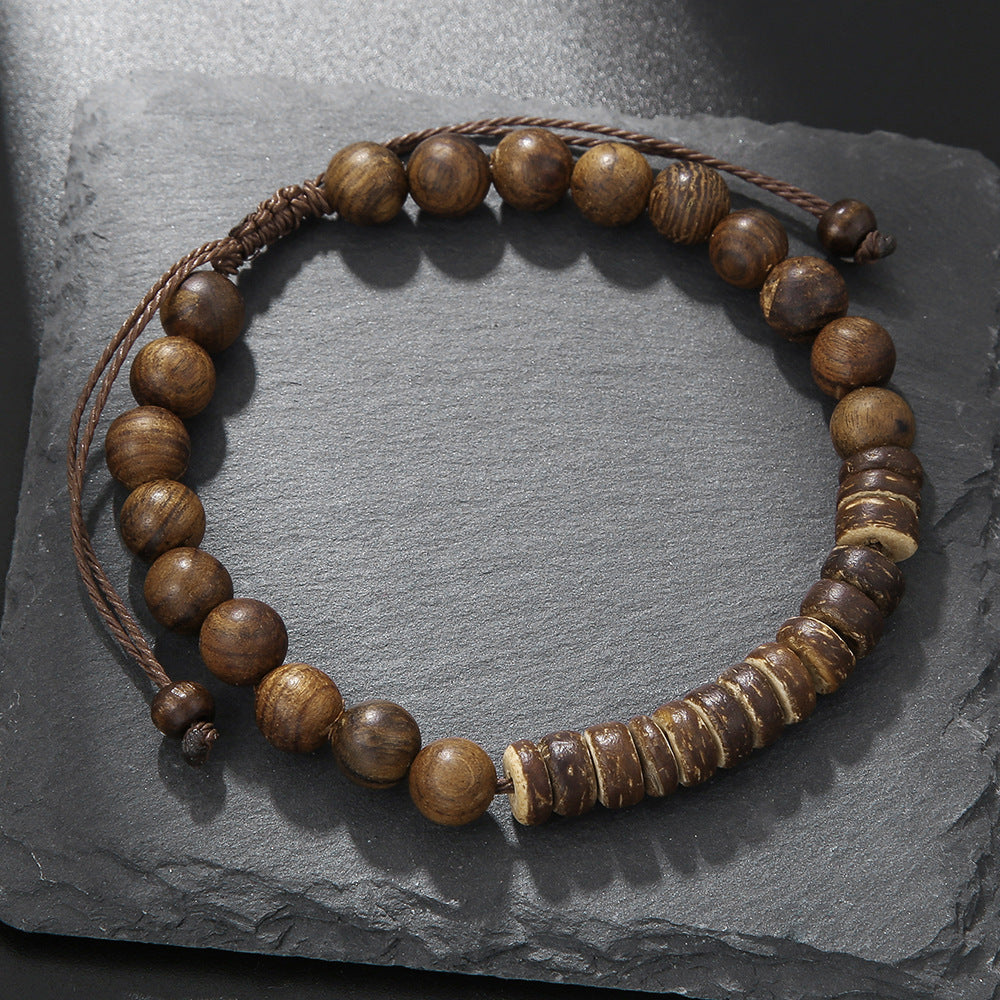 Vintage Geometric Skull Handmade Wood Turquoise Beaded Bracelet