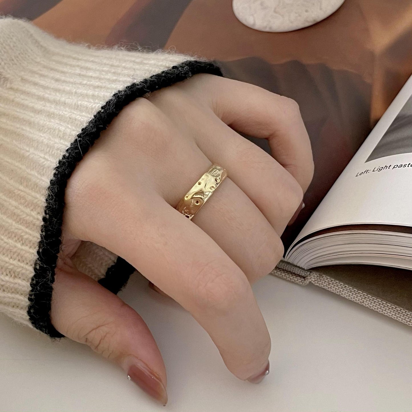 Minimalist Sweet 925 Sterling Silver Textured Heart Geometric Ring for Women