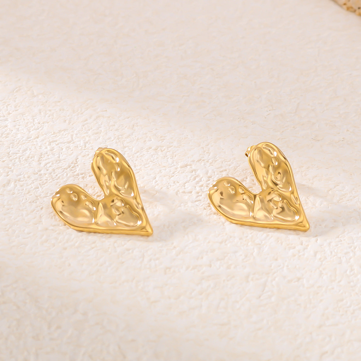 Elegant Heart-Shaped Stainless Steel Stud Earrings with 18K Gold Plating, Geometric Design, Minimalist INS-Inspired Women's Ear Jewelry