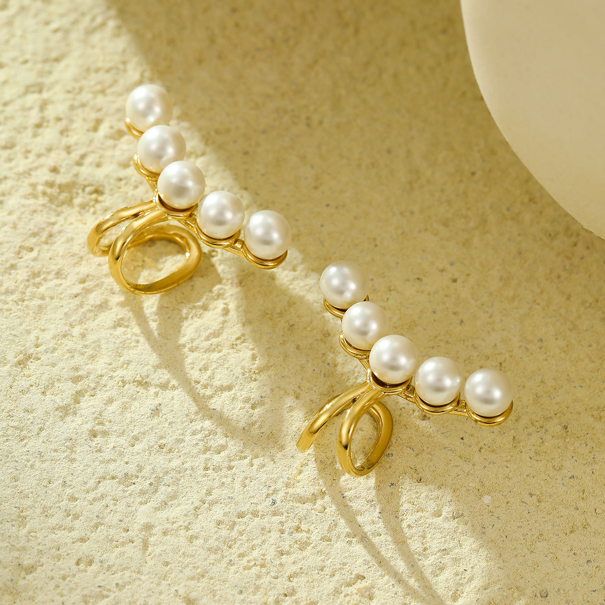 Minimalista Francese Vintage Perla Acciaio Inox Ear Cuff da Donna Senza Foro per Orecchio Elegante Gioiello Laterale
