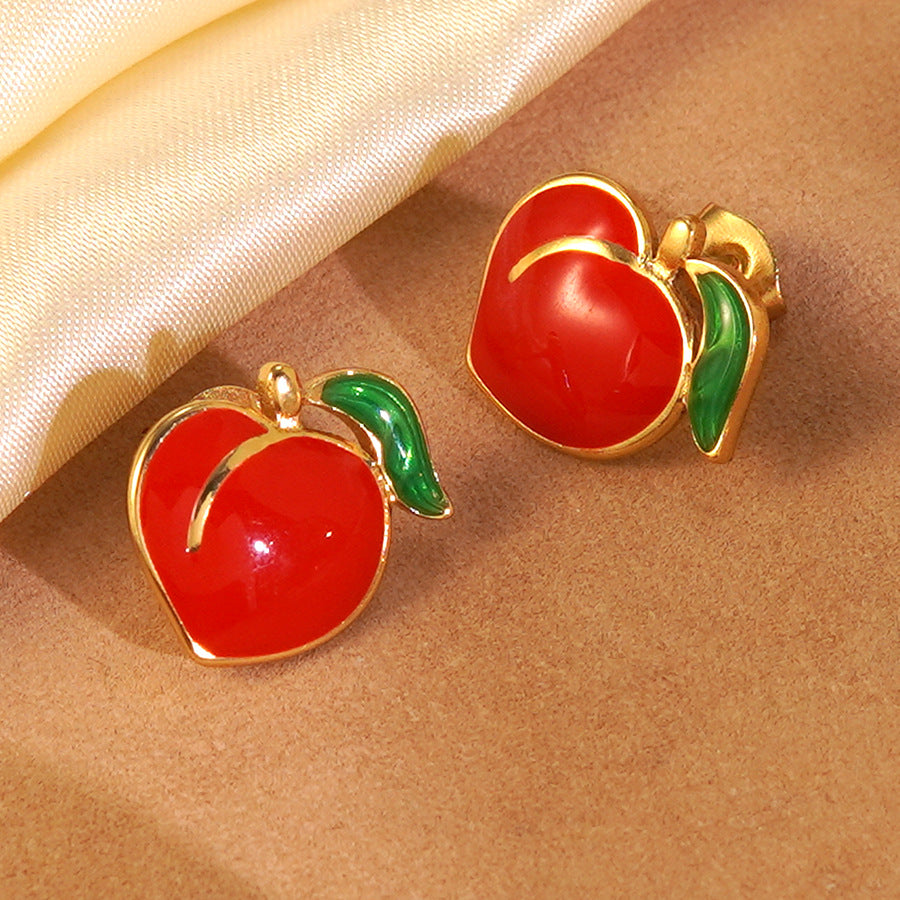 Sweet Drip Oil Stainless Steel Peach Earrings
