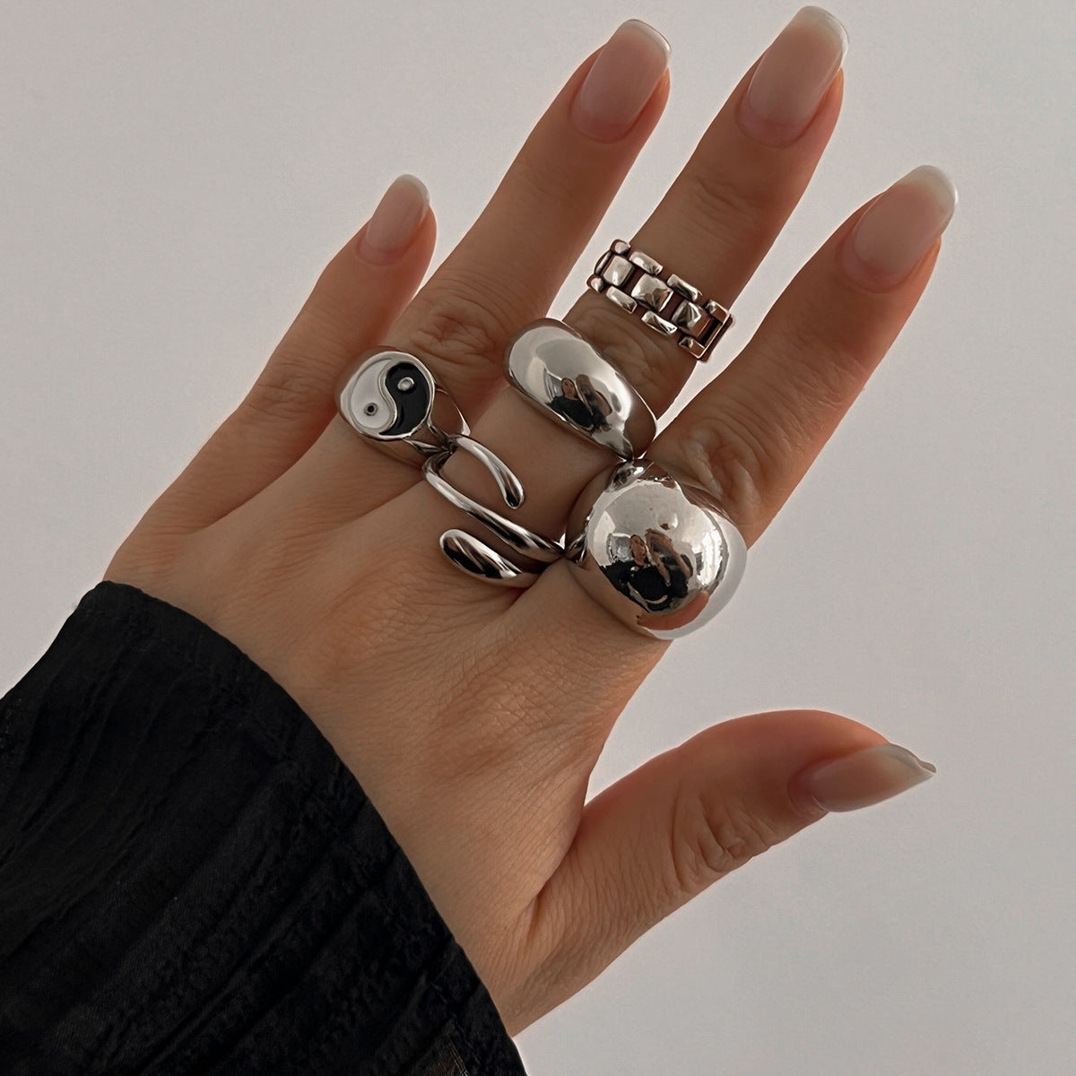 Minimalist Geometric Alloy Plated Ring Set for Women