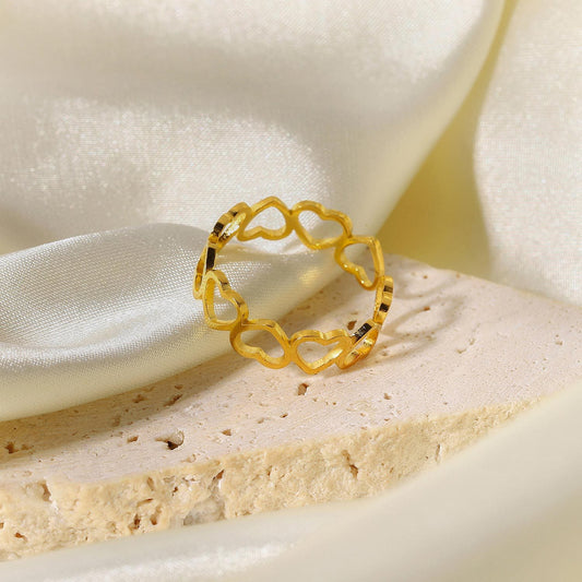 Minimalist Hollow Heart-Shaped Open Ring for Women in Stainless Steel with 18K Gold Plating