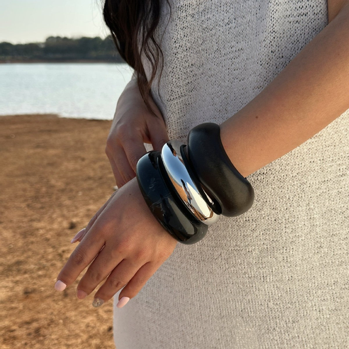 Bracciale a fascia larga geometrico in lega placcata alla moda