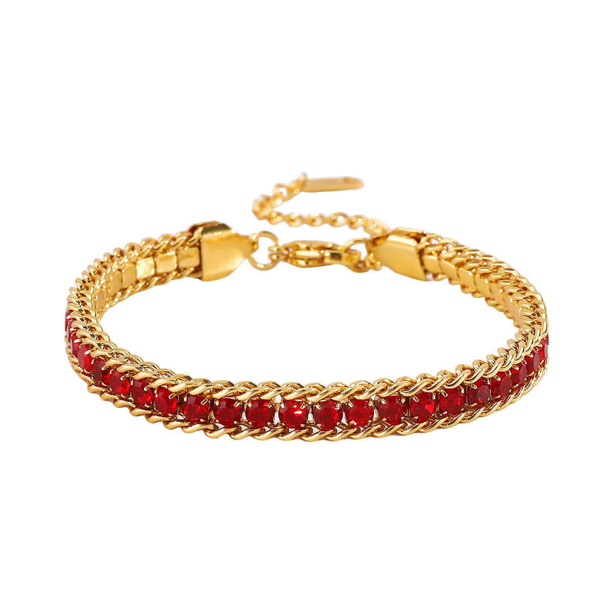 Bracciale Minimalista Elegante Geometrico in Acciaio Inossidabile con Intarsio di Zirconi Colorati per Donne