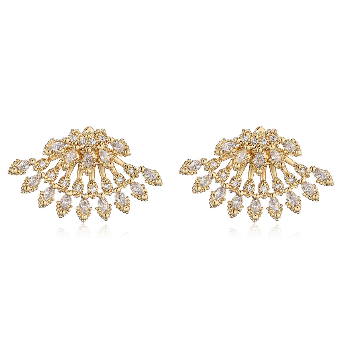Fashionable Geometric Butterfly Stud Earrings for Women in Copper with 18K Gold Plating and Zircon Inlay
