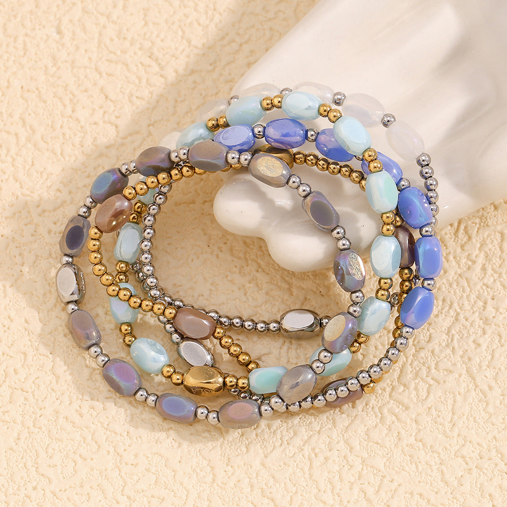 Bracciale da donna placcato oro 18 carati in acciaio inossidabile con perline, design geometrico minimalista alla moda