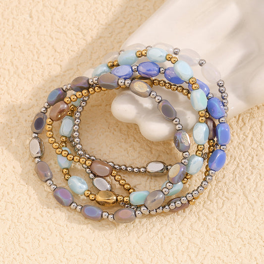 Fashionable Minimalist Geometric Stainless Steel Plated 18K Gold Beaded Bracelet for Women