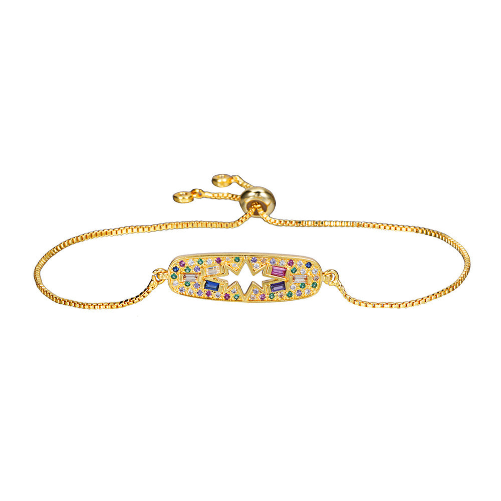 Minimalist Geometric Round Brass Plated Bracelet with Cubic Zirconia for Women