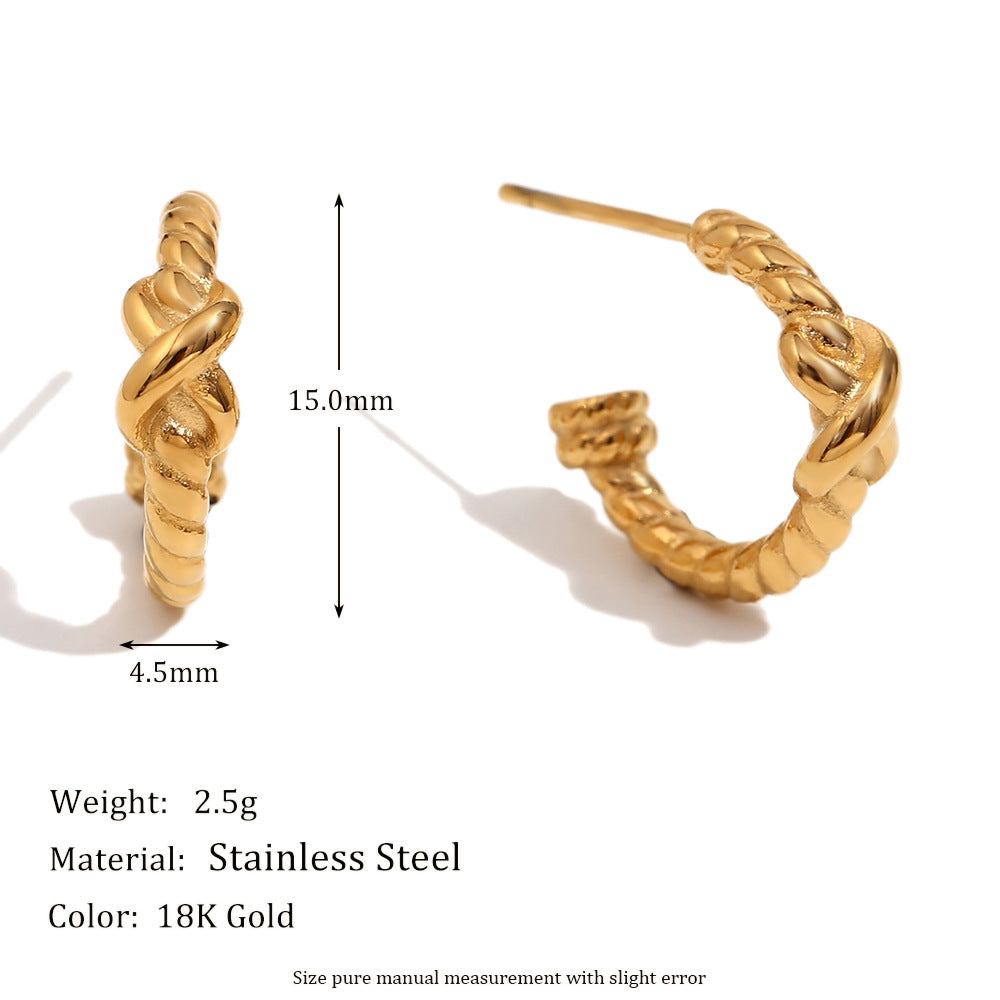 Minimalist Geometric Stainless Steel 18K Gold Plated Spiral Twisted Stud Earrings for Women