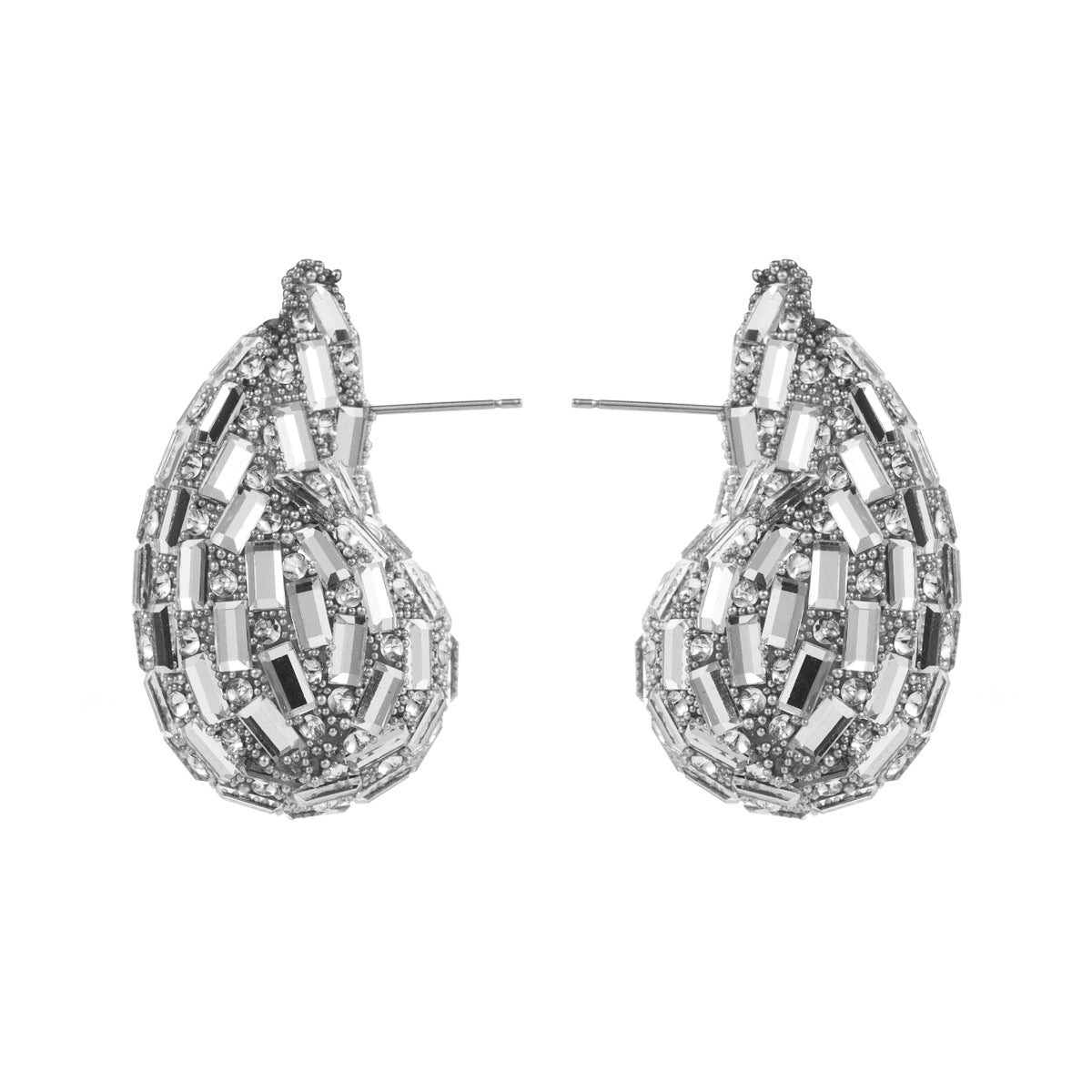 Pendientes de aleación con forma de lágrima, diseño artístico vintage, incrustaciones de diamantes de imitación y diseño de color degradado