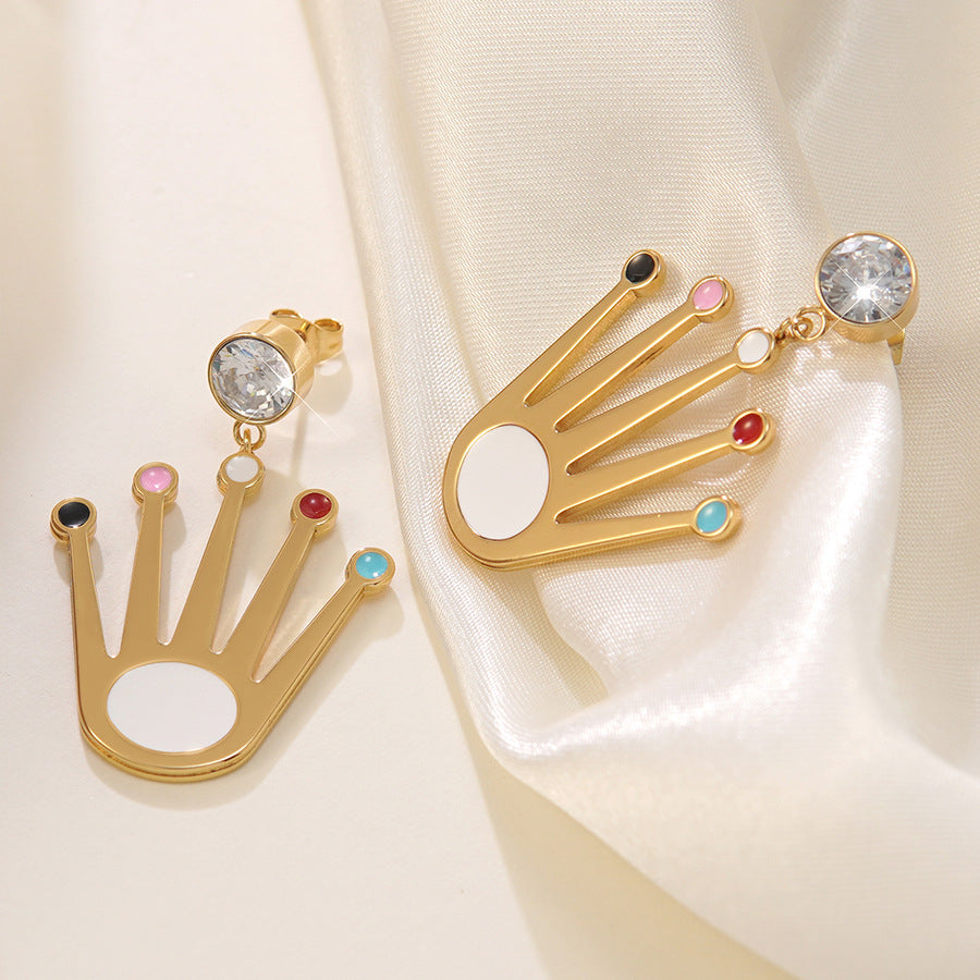 Elegant Casual Drip Oil Hand Shaped Stainless Steel Earrings for Women