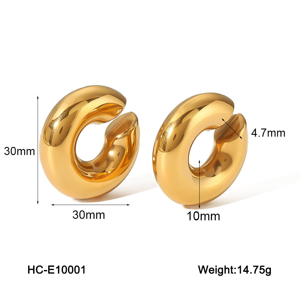 Minimalist Geometric C-Shaped Ear Clips in Stainless Steel with 18K Gold Plating Hypoallergenic Titanium Steel Earrings