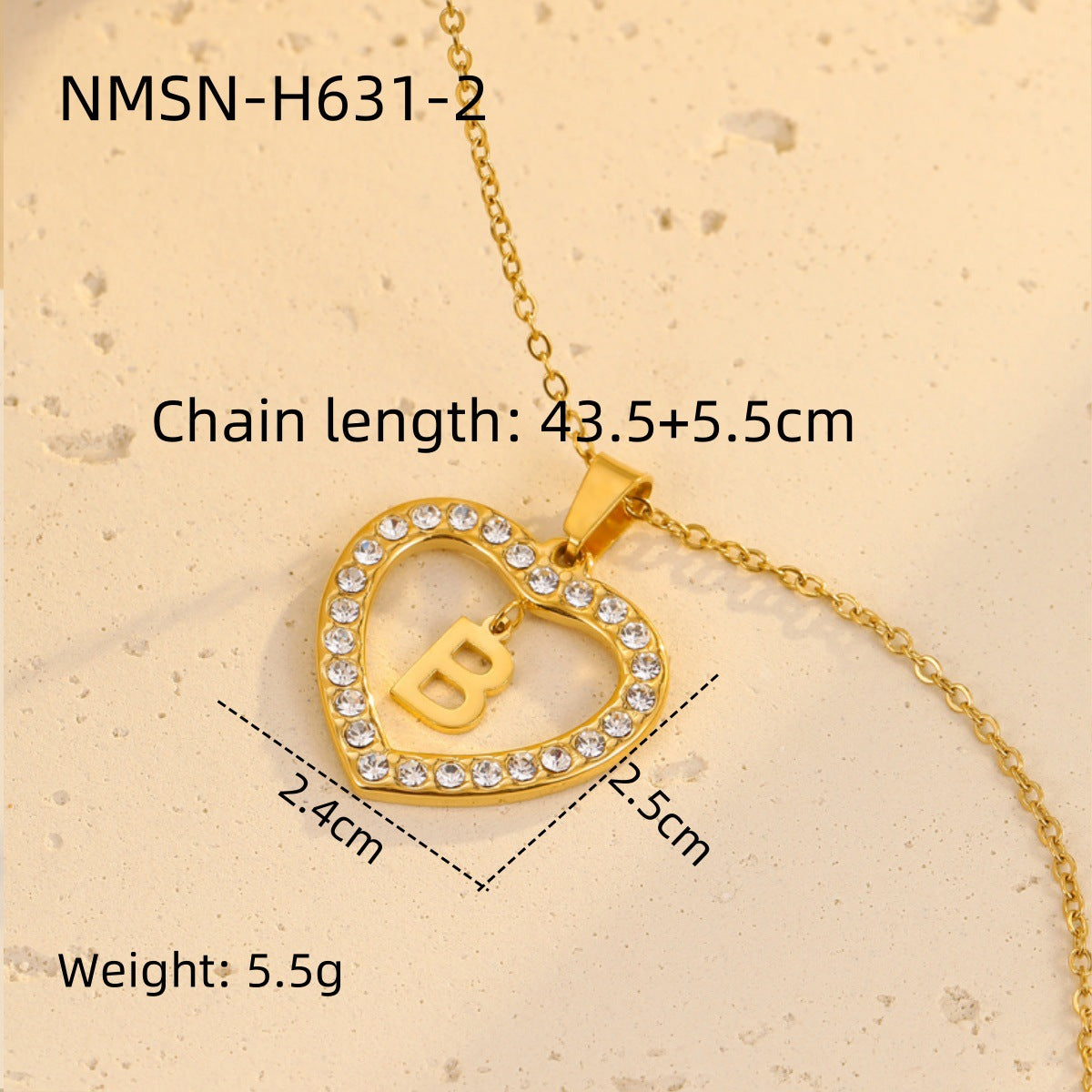 Fashionable Heart-Shaped Stainless Steel Necklace with 18K Gold Plating and Zircon Inlay for Women