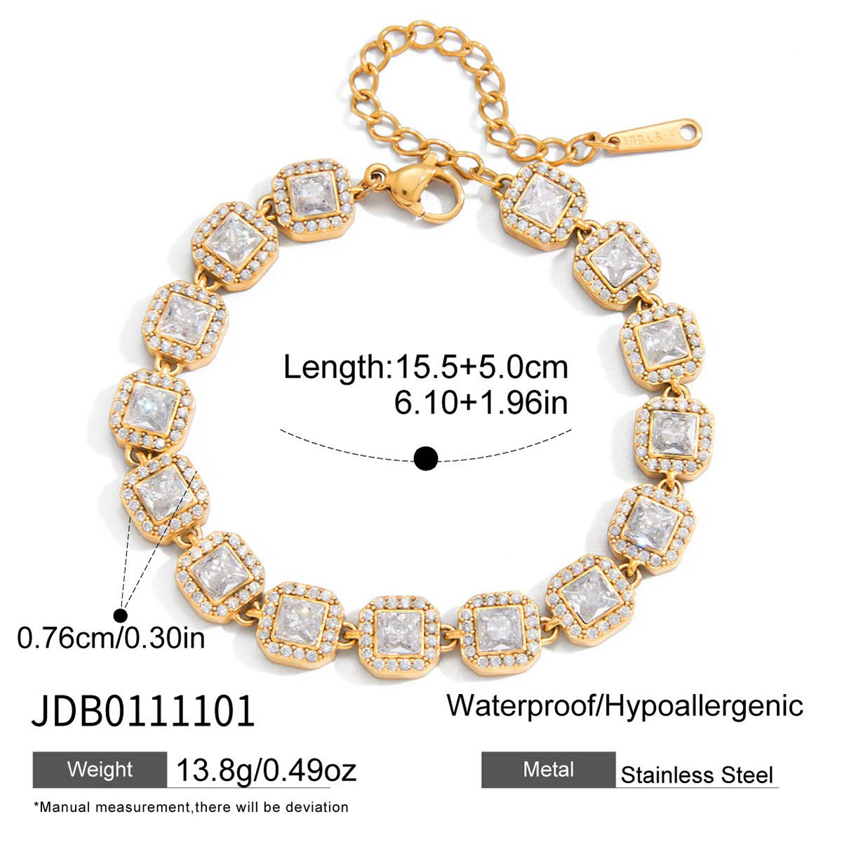 Geometric Heart Stainless Steel Plated Cubic Zirconia Tennis Bracelet for Women