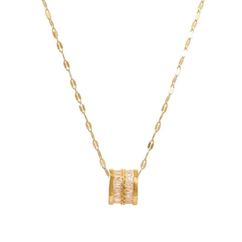 Luxury Minimalist Lip-Shaped Titanium Steel Necklace with Plated Finish for Women, Adjustable Clavicle Chain Featuring Circular Pendant Design