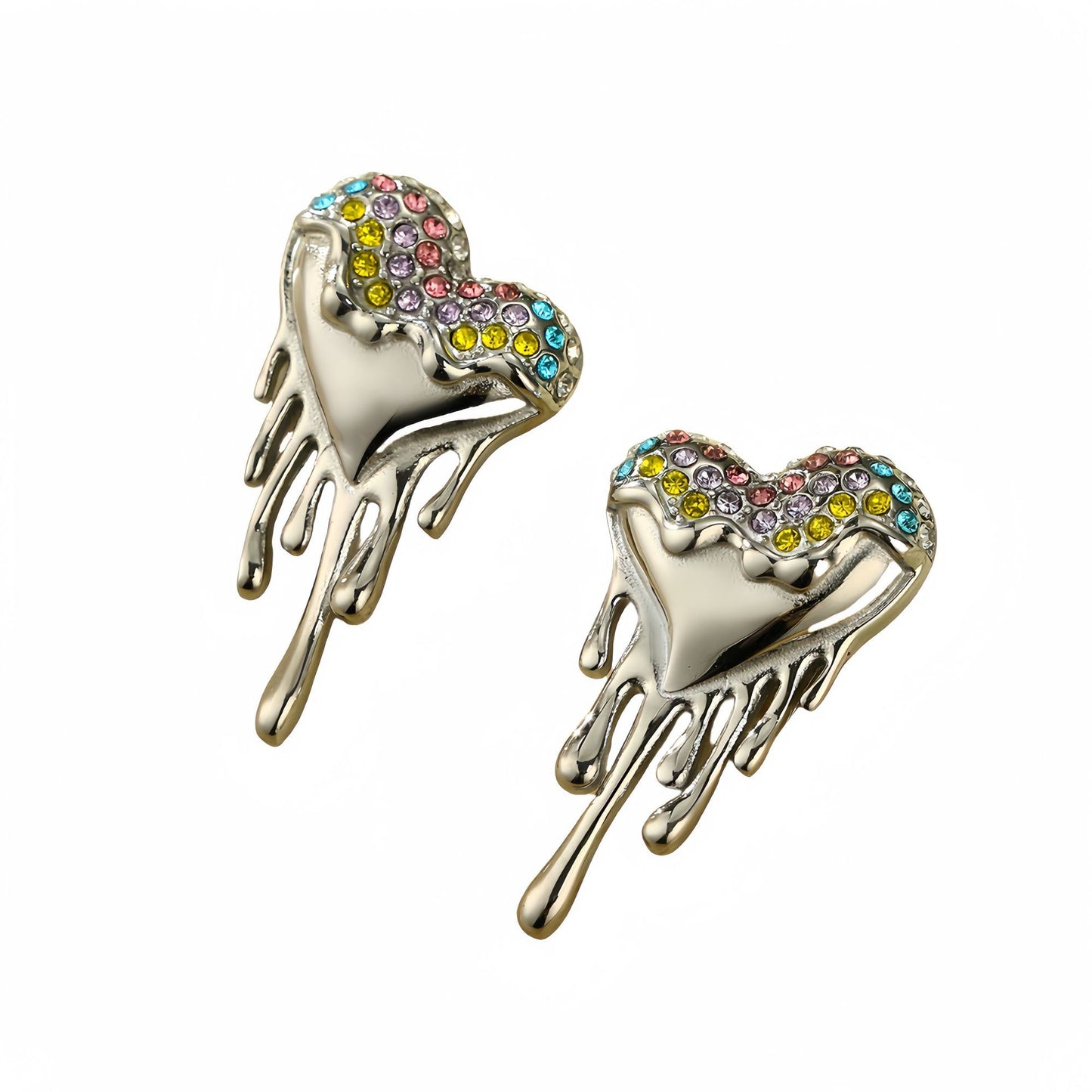 Luxury Style Heart and Teardrop Shaped Titanium Steel Earrings with Rhinestone Inlay and Plated Finish