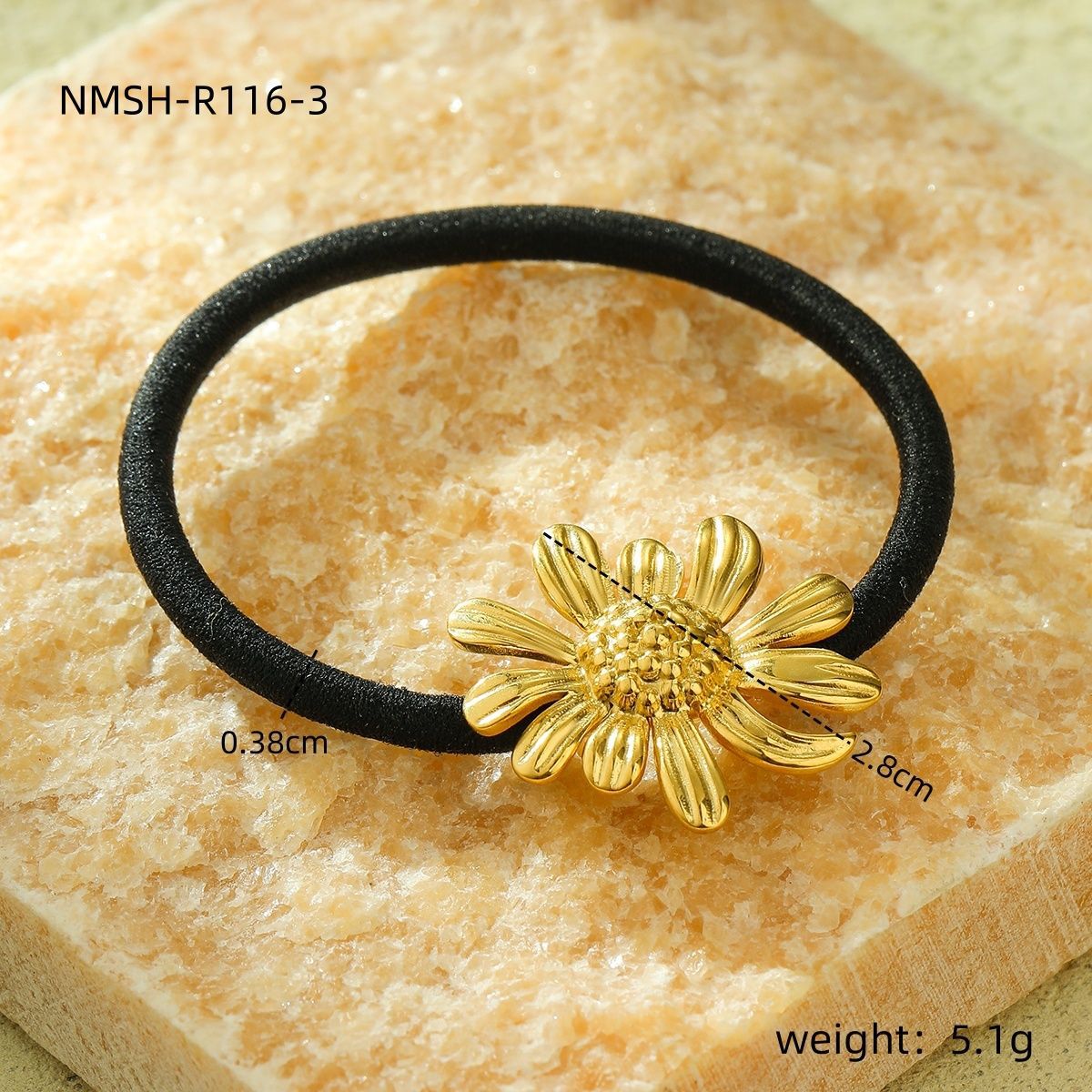 Fermaglio per Capelli Minimalista in Acciaio Titanio a Forma di Girasole con Design Rotondo Irregolare per Coda Bassa, Accessorio Moda ad Alta Elasticità