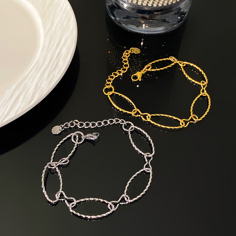Minimalist Stainless Steel Cable Chain Bracelet with Embossed Pattern Unisex Jewelry