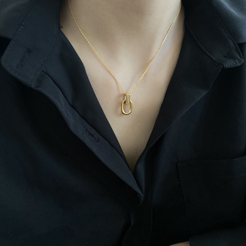 Minimalist Geometric Double Ring Necklace for Women Titanium Steel Plated Clavicle Chain with Irregular Design