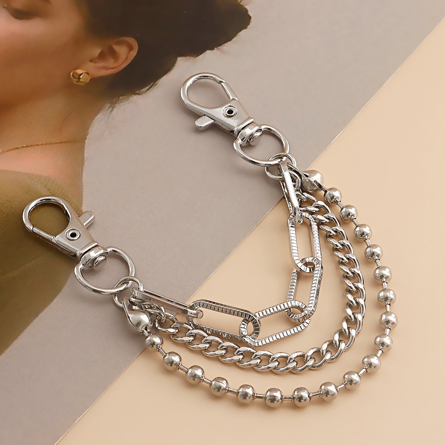 Vintage-Style Geometric Alloy Anklet with Multi-Layer Beaded Chain for Women