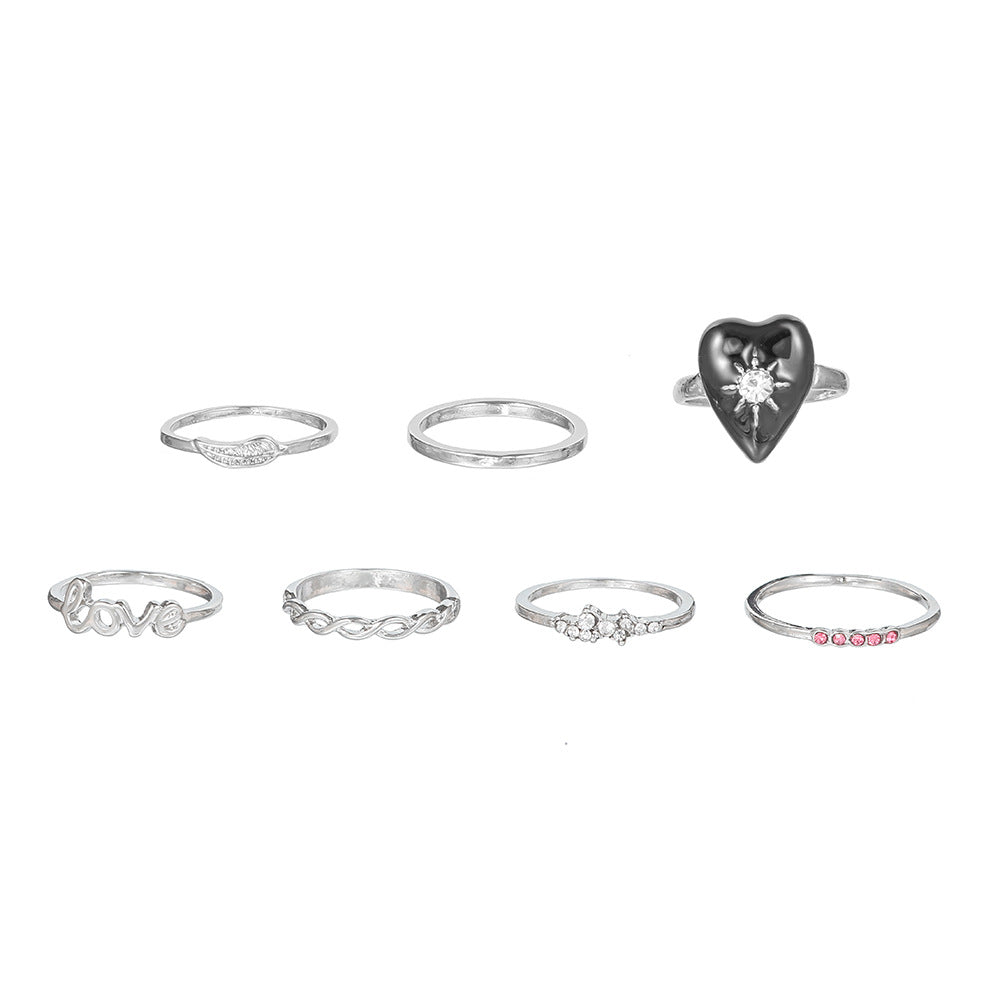 Sweet Casual Drip Oil Heart Letter Alloy Ring with Rhinestone and Crystal Inlay