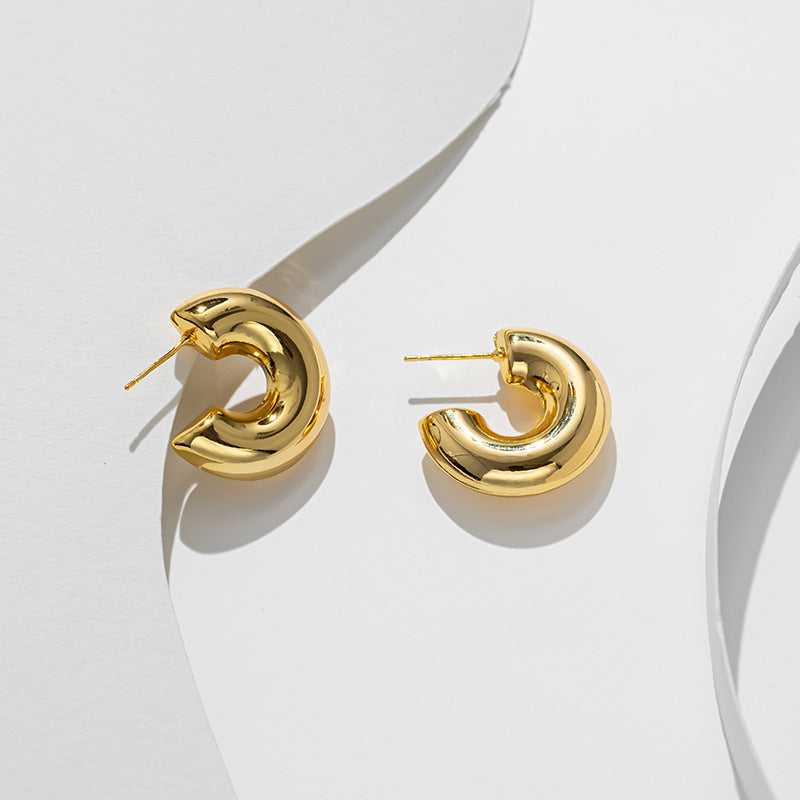 Pendientes de Aro Minimalistas Geométricos de Cilindro Hueco para Mujer, Chapados en Oro de 18K, de Acero de Titanio, Joyería de Moda para el Día a Día