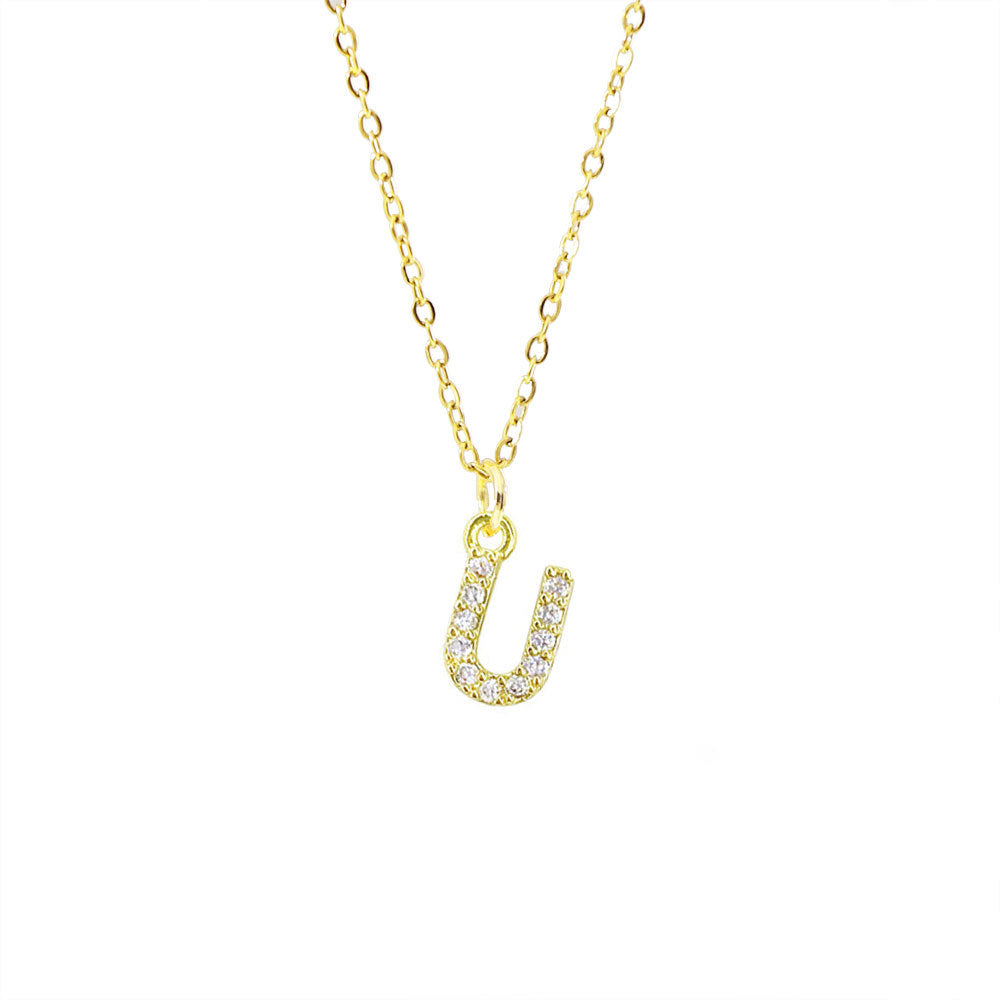 Collar con colgante de cadena de serpiente de oro chapado en acero titanio con forma de letra minimalista para mujer con incrustaciones de circonita cúbica