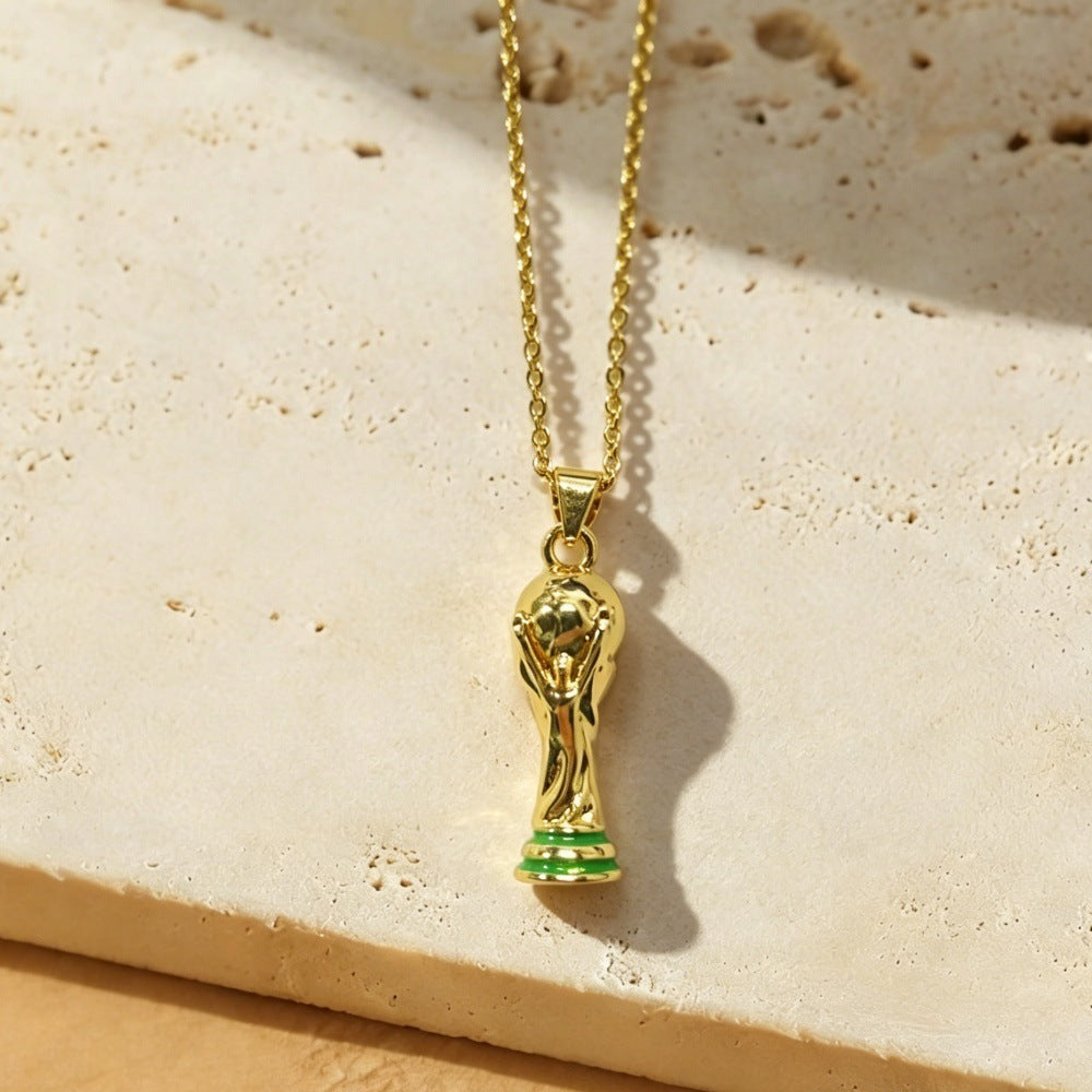 Sporty Plated Brass Soccer Trophy Pendant Necklace for Women
