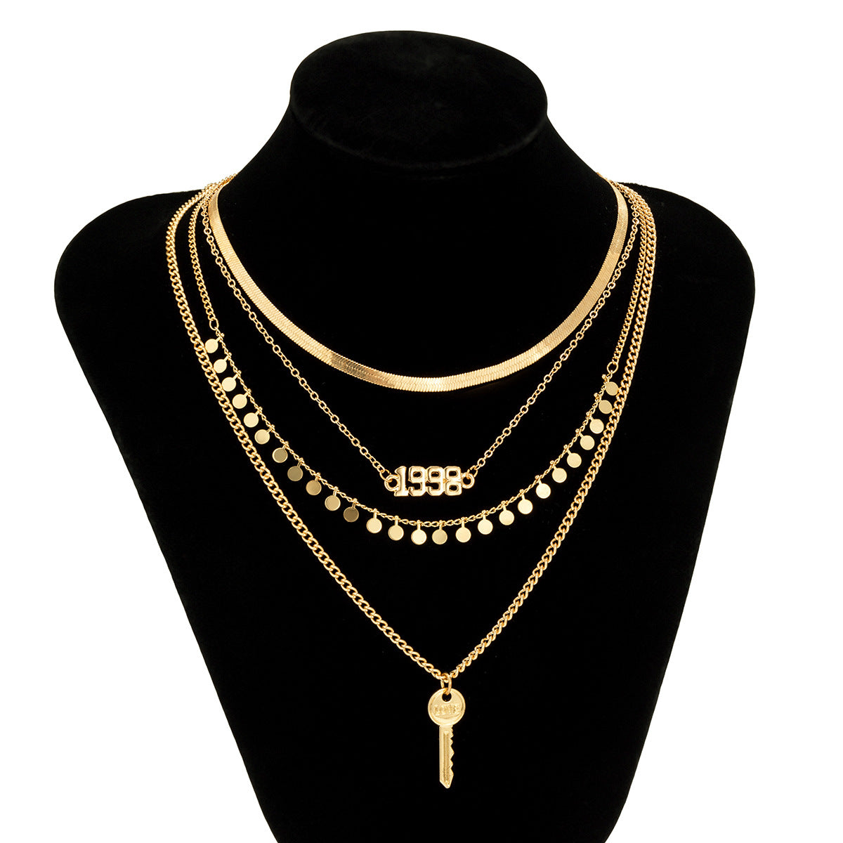 Collana con Ciondolo a Chiave Geometrica Punk Vintage da Donna con Strass e Catena a Serpente in Lega con Finitura Galvanica