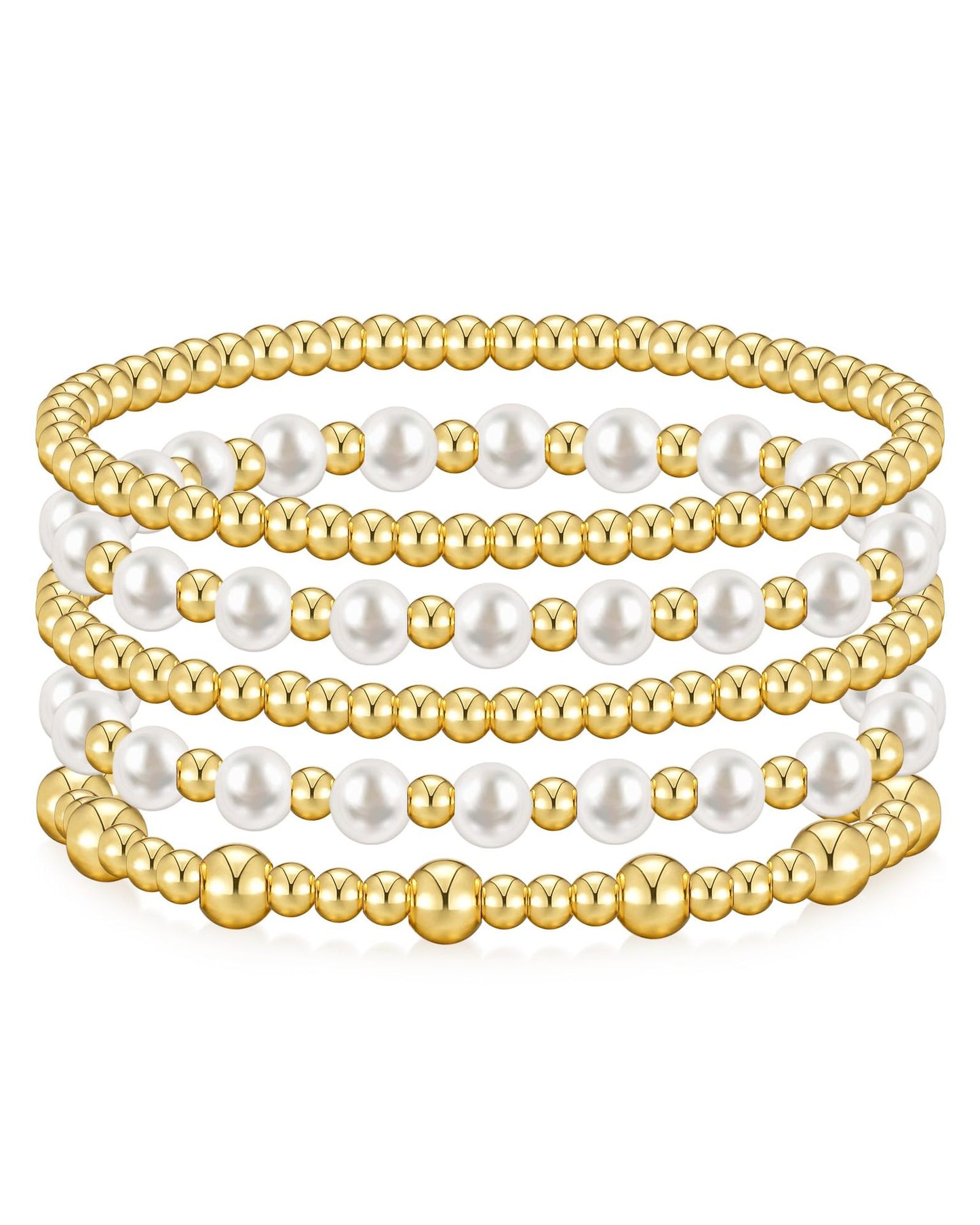 Elegant Gold Plated Hematite Elastic Bracelet with Baroque Imitation Pearls Geometric Multi-Layer Design for Women