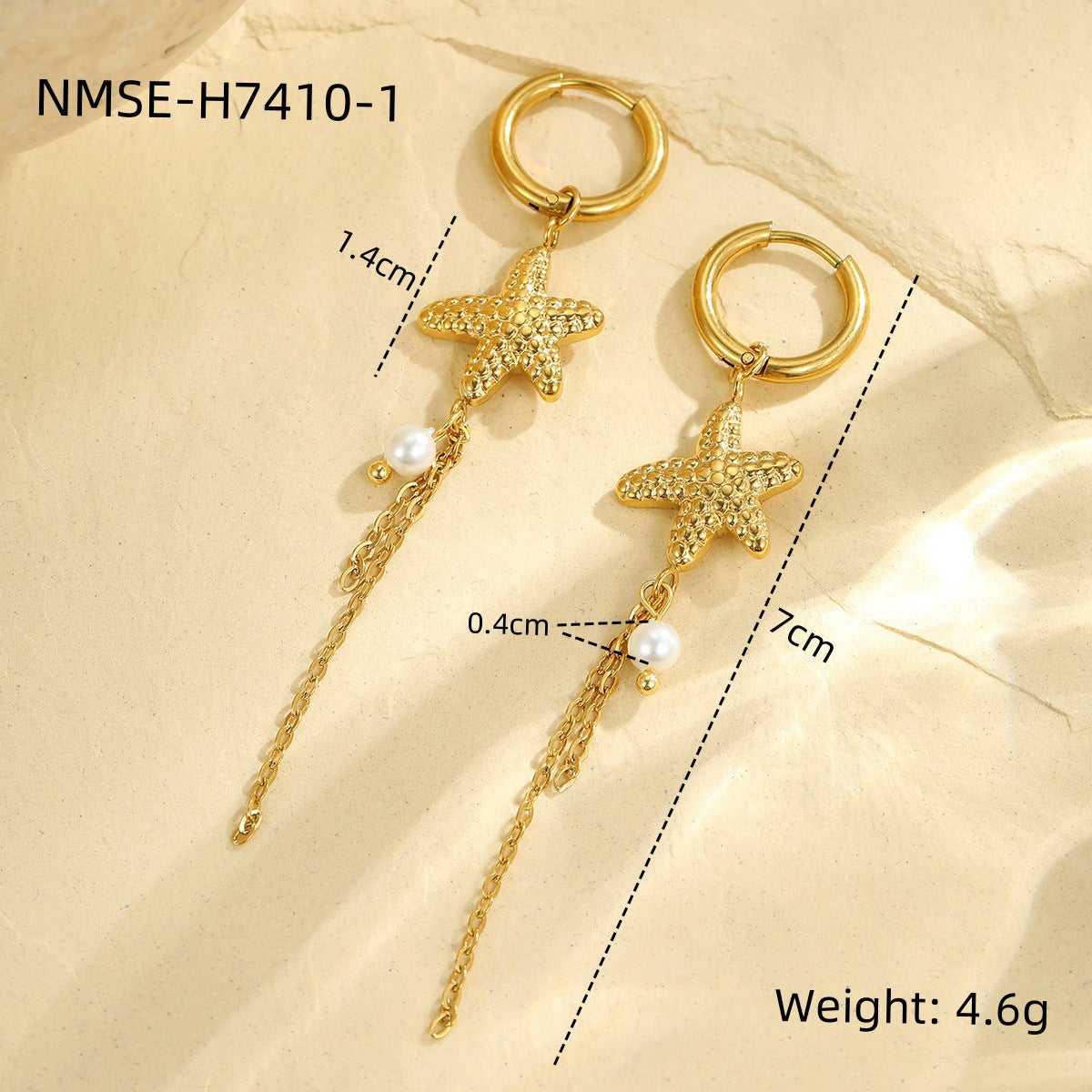 Pendientes de Acero Inoxidable de Estrella de Mar, Inspiración Marina, con Forma Geométrica y Acabado Chapado para Mujer