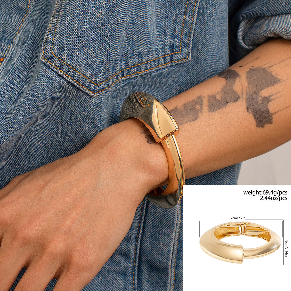 Hip-hop Men's Geometric Round Oval Plated Alloy Cuff Bracelet