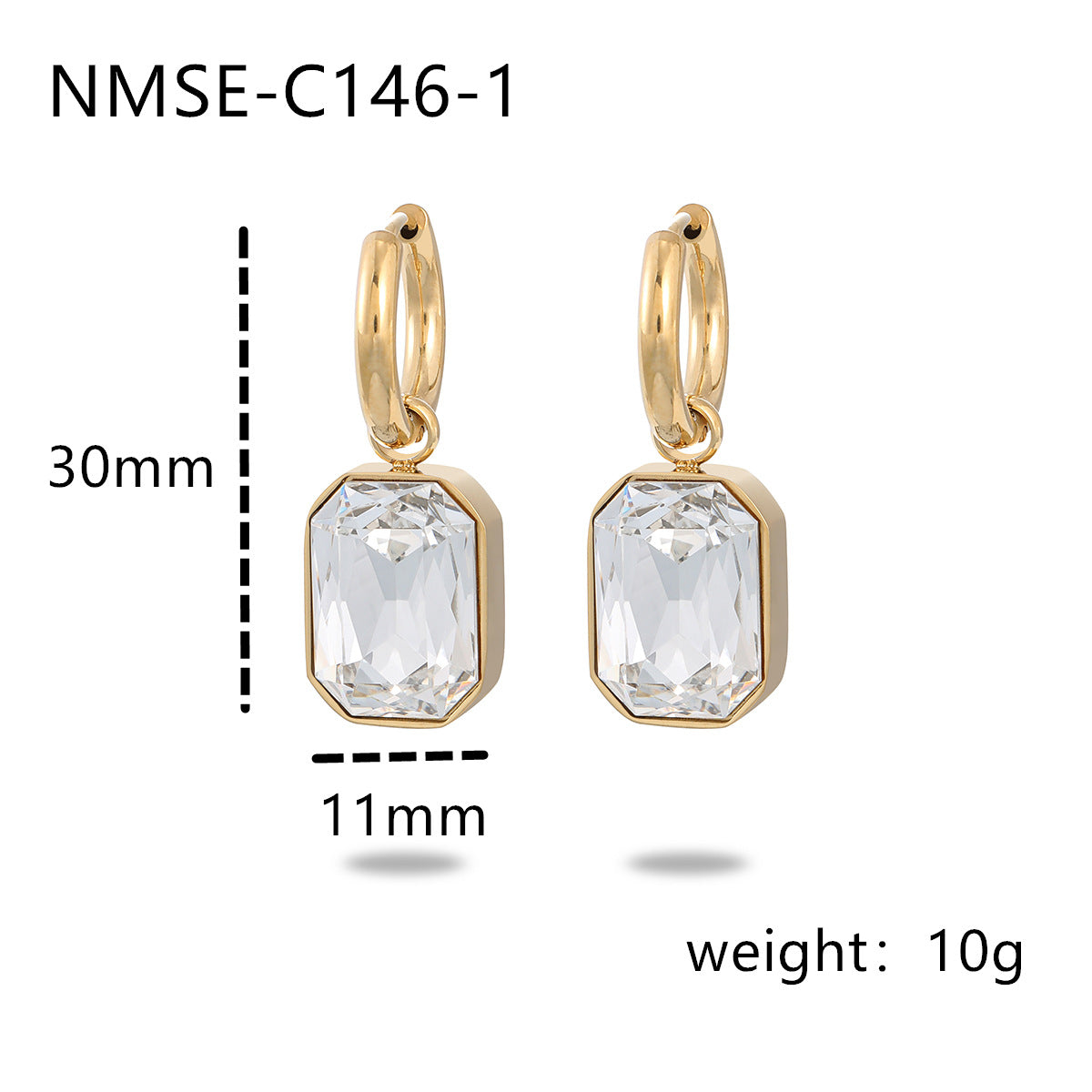 Orecchini da donna in acciaio al titanio con zirconi quadrati geometrici stile Maillard placcati oro 18K