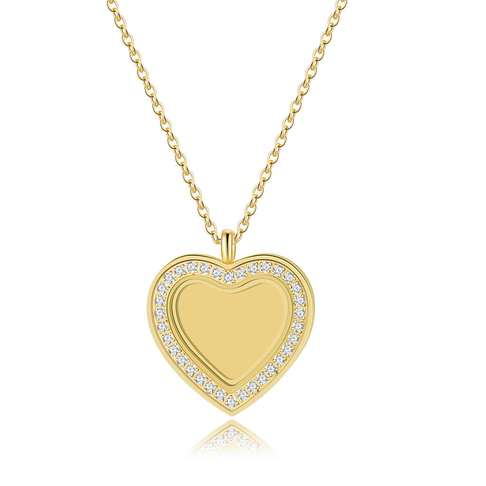 Collar minimalista de acero inoxidable chapado en oro de 18 quilates con barra de circonita cúbica en forma de corazón para mujer
