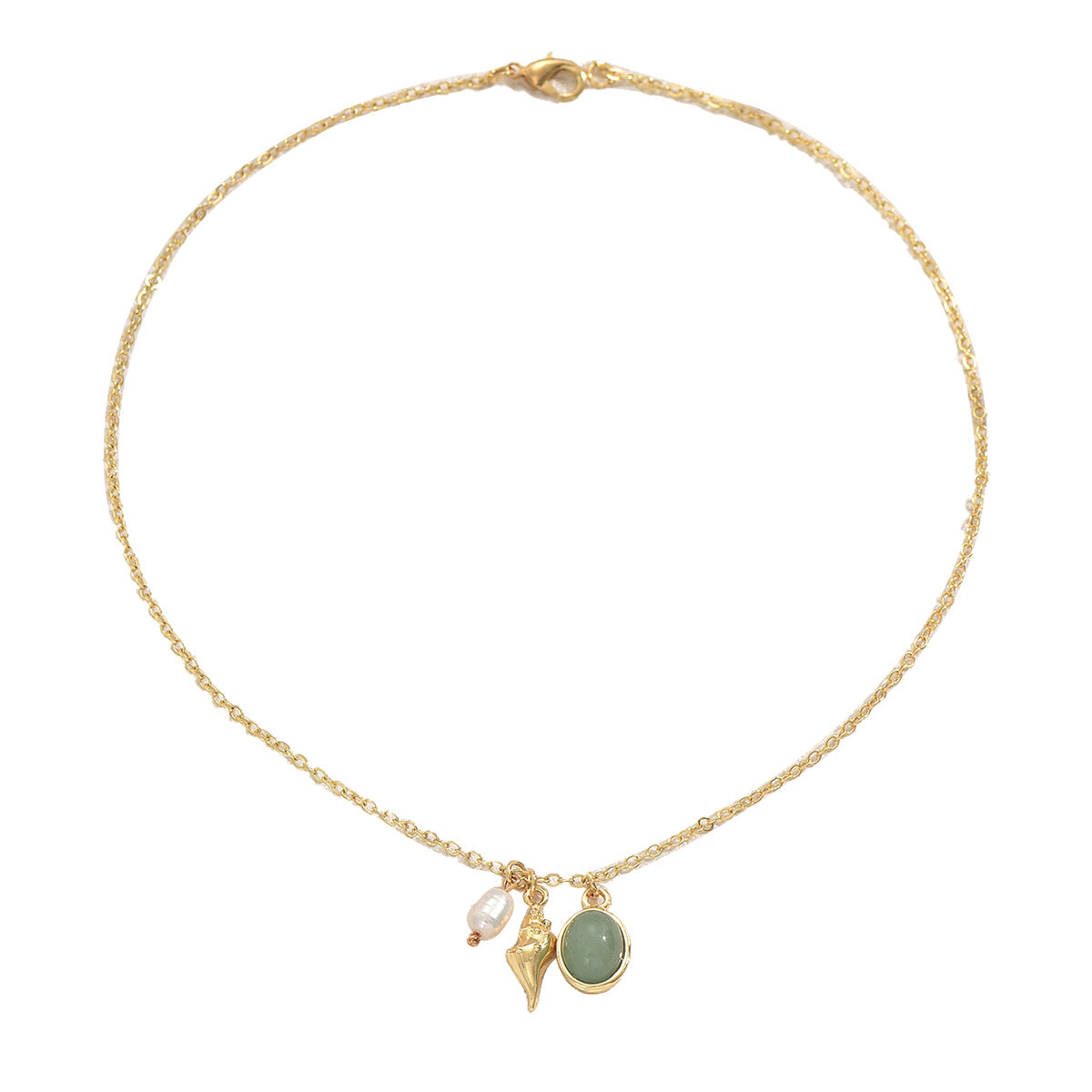 Collar con colgante geométrico de inspiración oceánica para mujer con incrustaciones de gemas en cadena de cobre