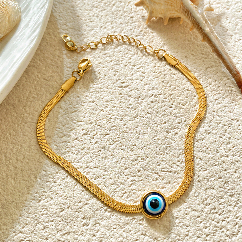 Minimalist Luxury Evil Eye Snake Chain Bracelet Titanium Steel Plated Unisex