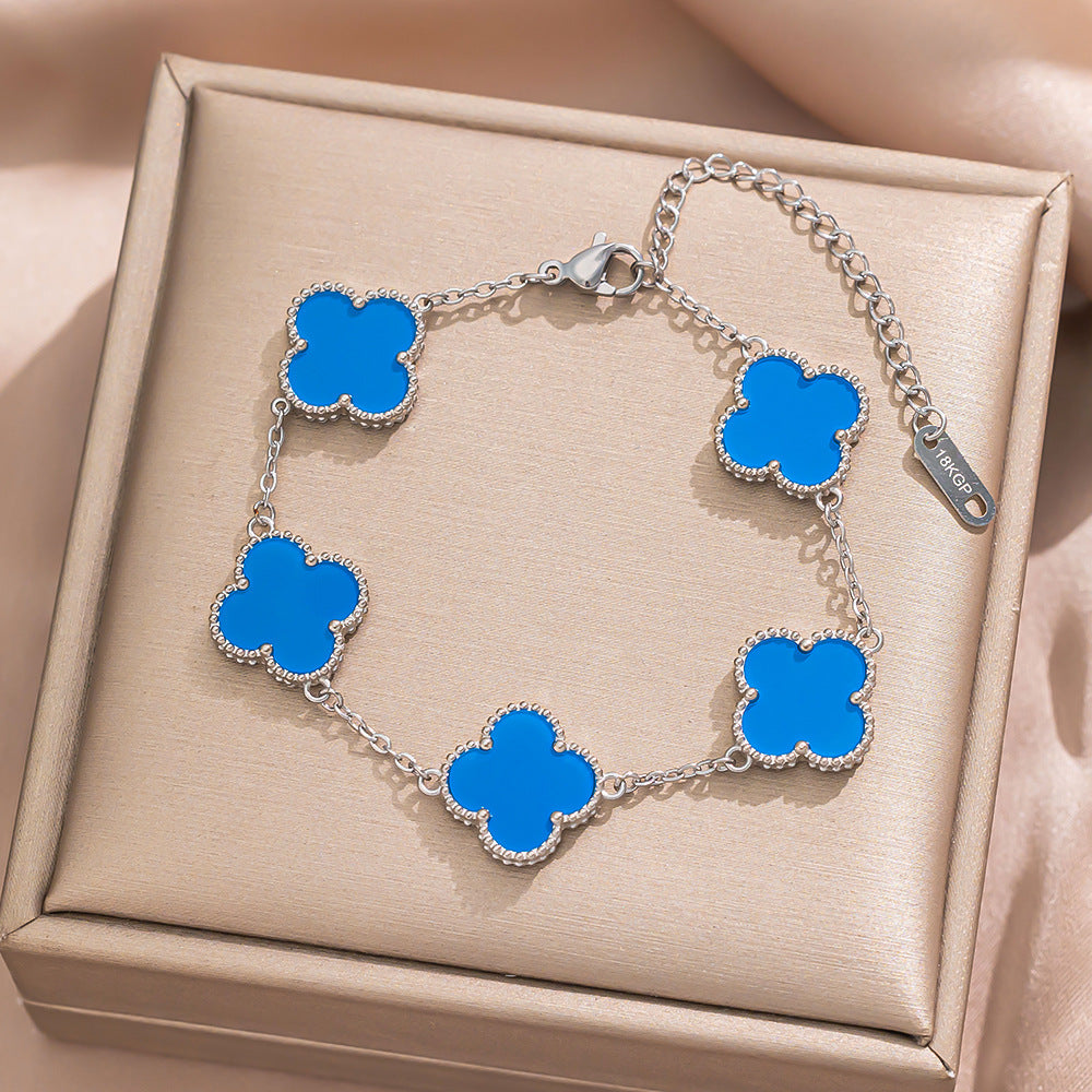 Minimalist Clover-Shaped Titanium Steel Necklace Set with Matching Bracelet and Earrings for Women