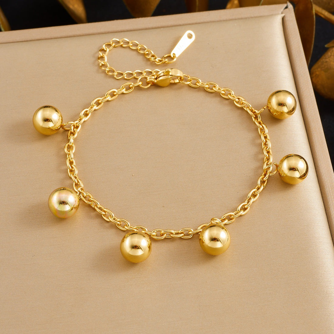 Vintage Minimalist Gold Plated Stainless Steel Round Ball Chain Bracelet